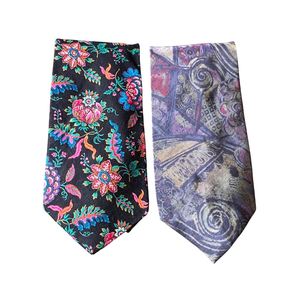 VTG LOT OF 2, Men's Neck Tie STRUCTURE BRAND Silk & Rayon FLORAL & ABSTRACT